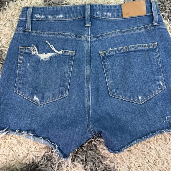 Paige Sarah High Rise Shorts Distressed Cut Offs Jean Denim Raw Hem Size 27 - Picture 4 of 7